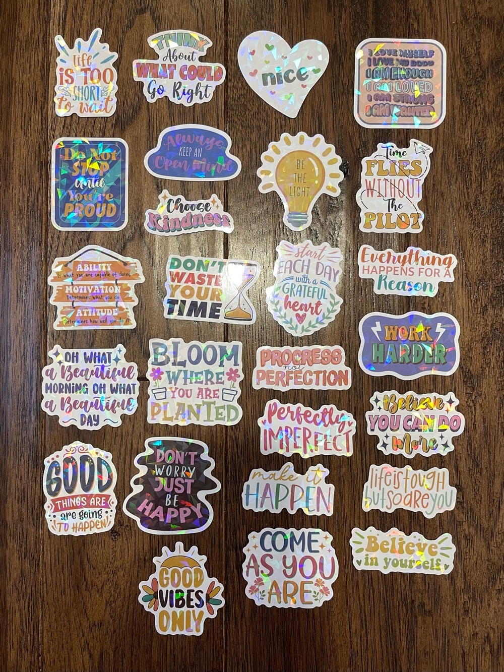 Bundle of 26 Vinyl Iridescent/Holographic Stickers! - Affirmation Edition